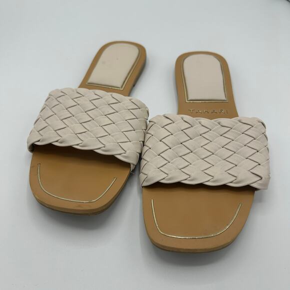 Tahari Slides 8.5 Woven Braided Strap Sandals Cream Beige Flat Slip‑On Minimal - Picture 5 of 12